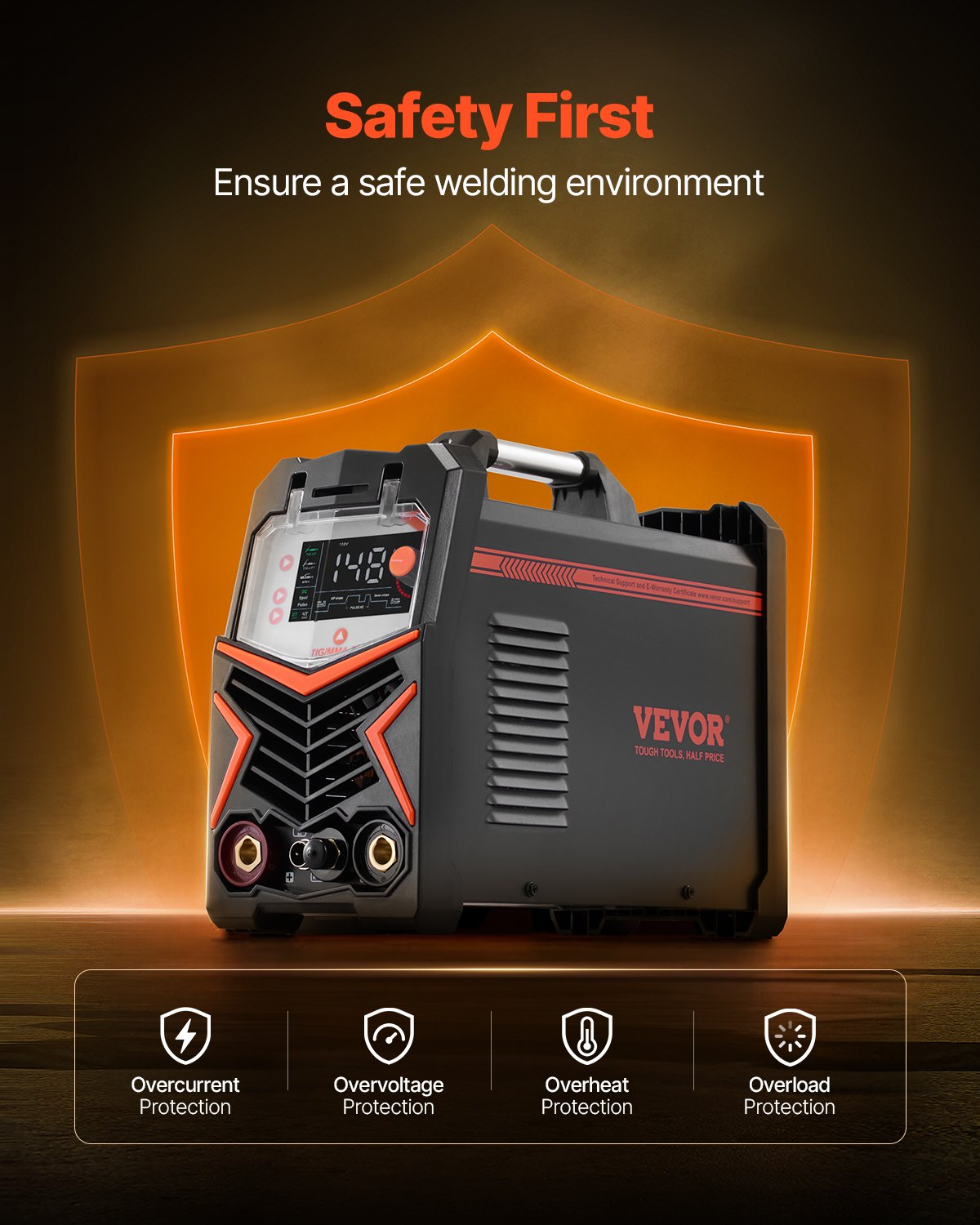 Soldadora TIG, 205 A, 3 en 1 (pantalla LED grande) | VEVOR
