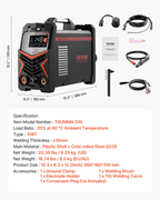 Soldadora TIG, 205 A, 3 en 1 (pantalla LED grande) | VEVOR