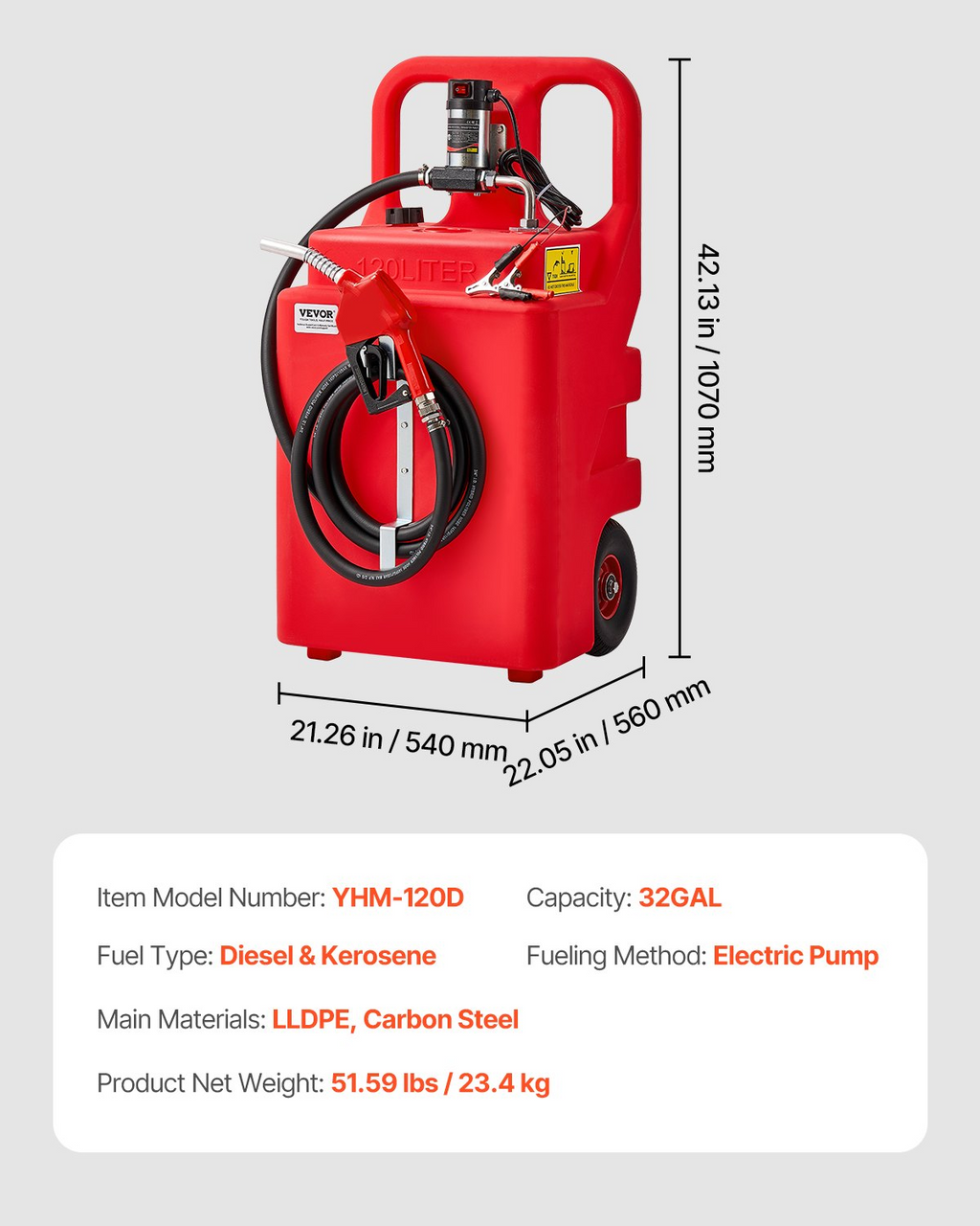 Tanque de transferencia de diésel, 32 galones | VEVOR