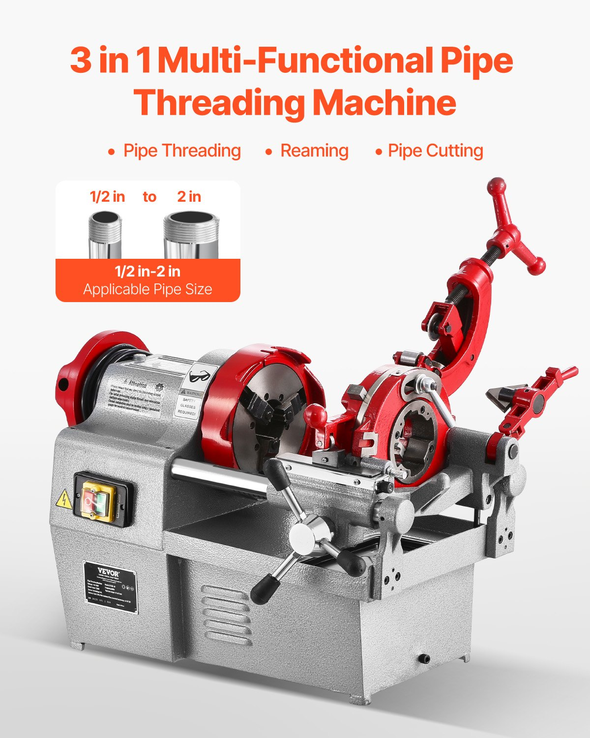 Máquina roscadora eléctrica para tuberías, 750 W | VEVOR