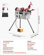 Máquina roscadora eléctrica para tuberías, 750 W | VEVOR
