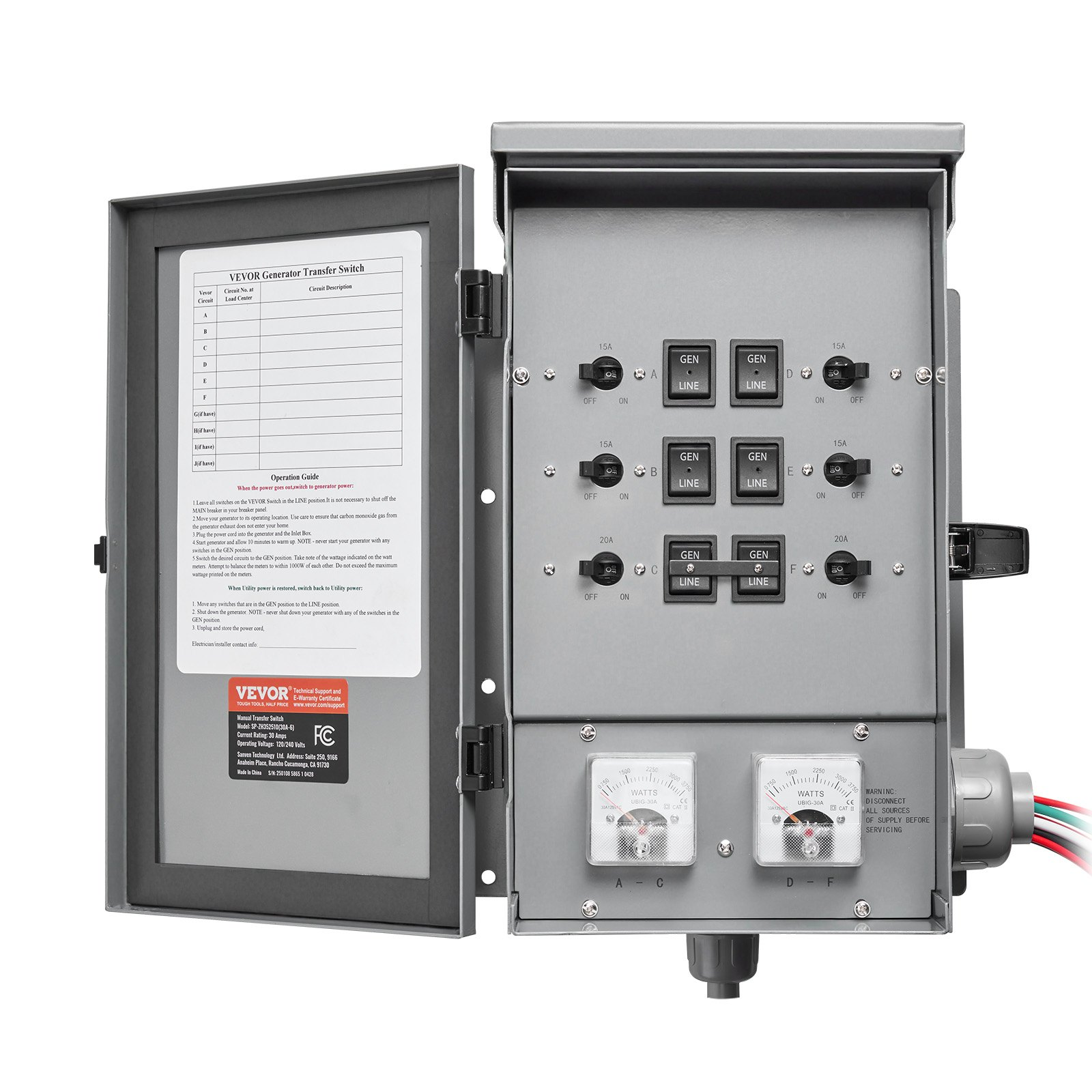 Interruptor de transferencia manual, 30 amperios | VEVOR