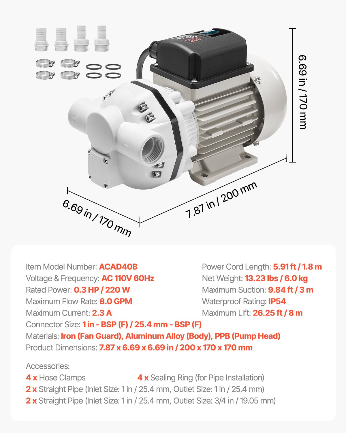 Bomba de transferencia DEF, 8 GPM, 110 V, 220 W | VEVOR
