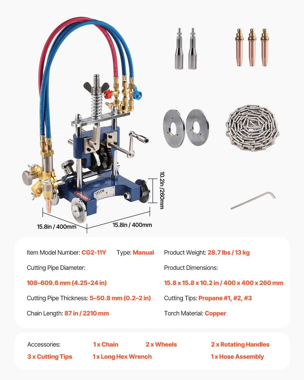 Máquina manual de corte de tubos CG2-11Y | VEVOR