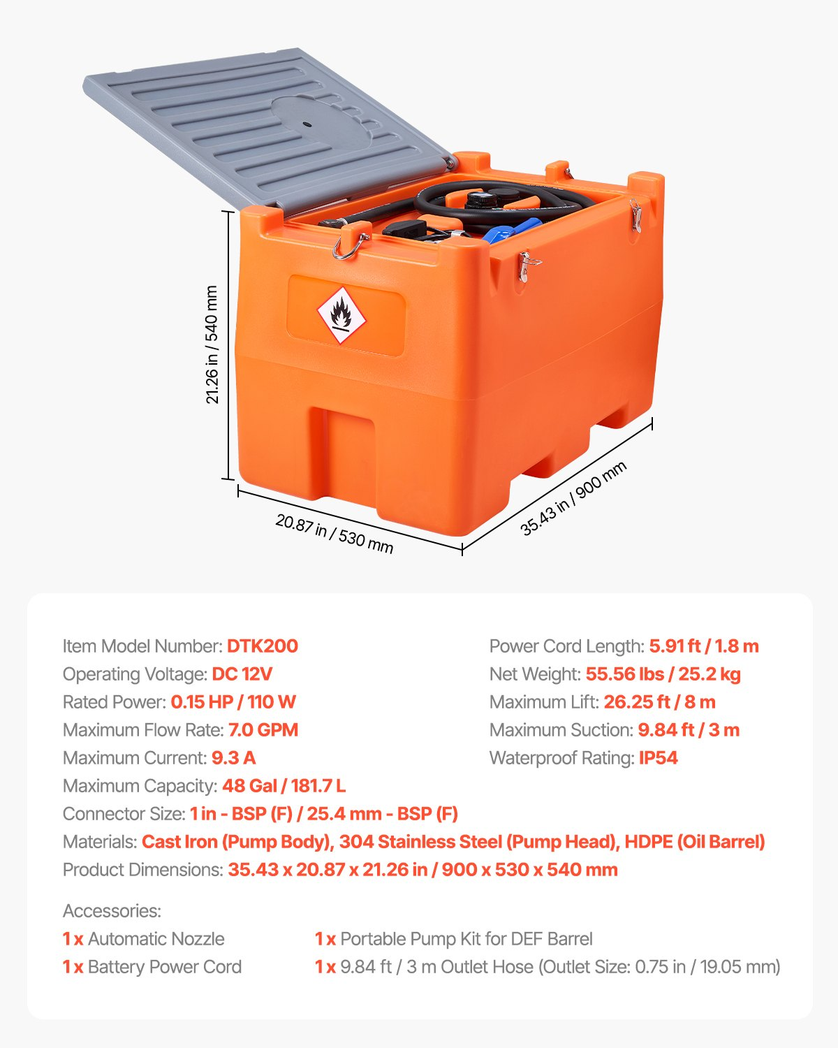 Kit de bomba de transferencia de 12 V, 7 GPM | VEVOR
