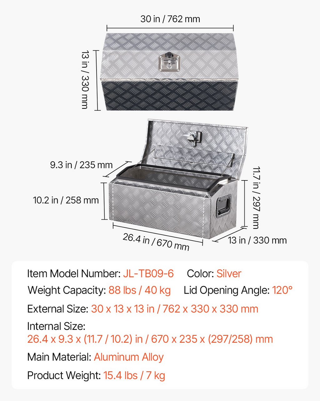 Caja de herramientas de aluminio resistente para caja, 33 cm | VEVOR