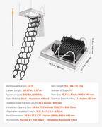 Escalera de ático, capacidad de 299, 4 kg (660 lb)