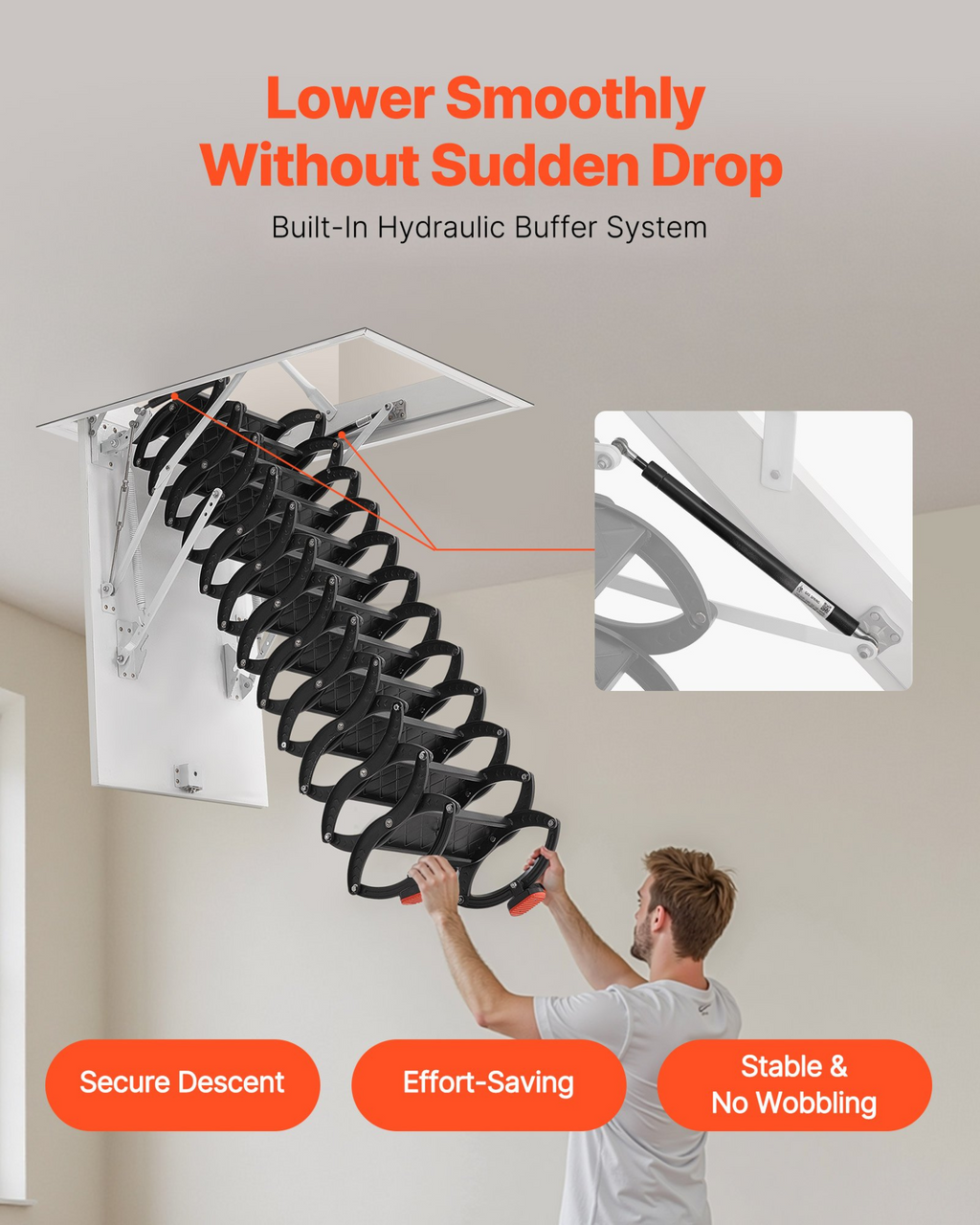 Escalera de ático, capacidad de 299, 4 kg (660 lb), 70 cm