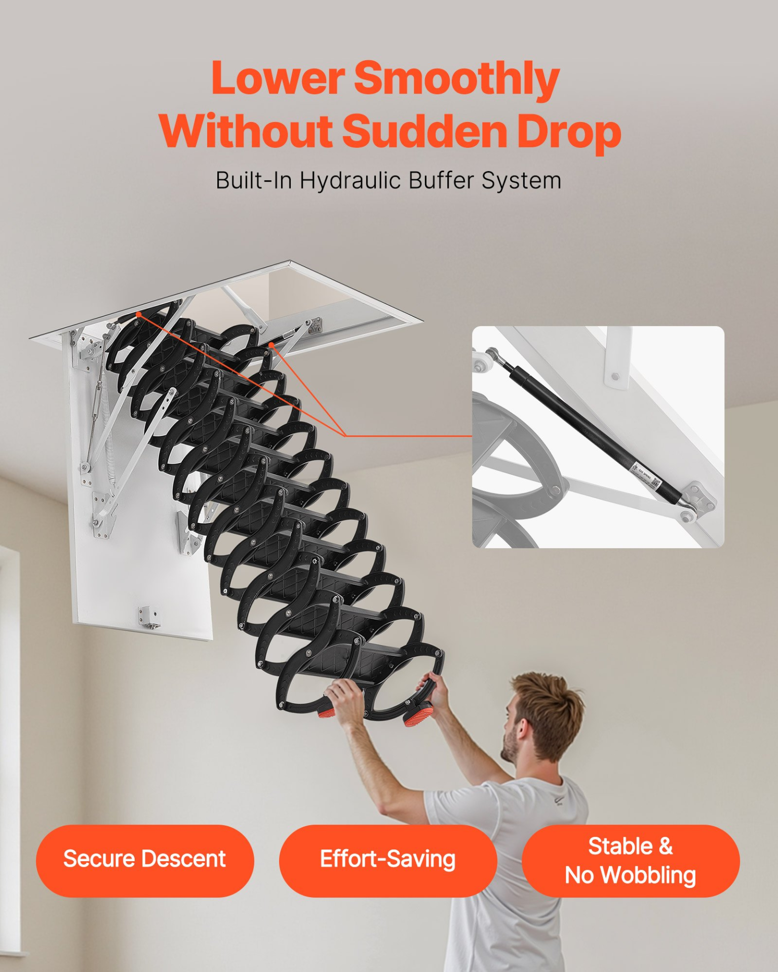Escalera de ático, capacidad de 299, 4 kg (660 lb), 70 cm