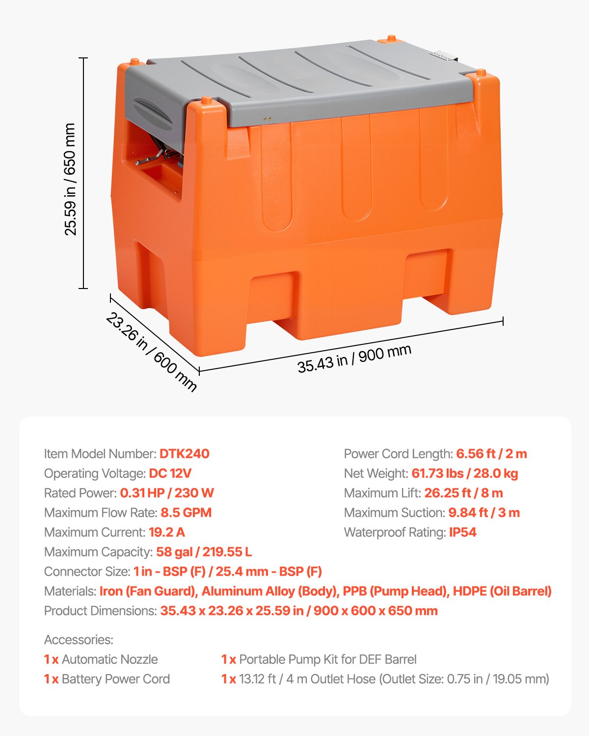Kit de bomba de transferencia de 12 V DEF, 8.5 GPM | VEVOR
