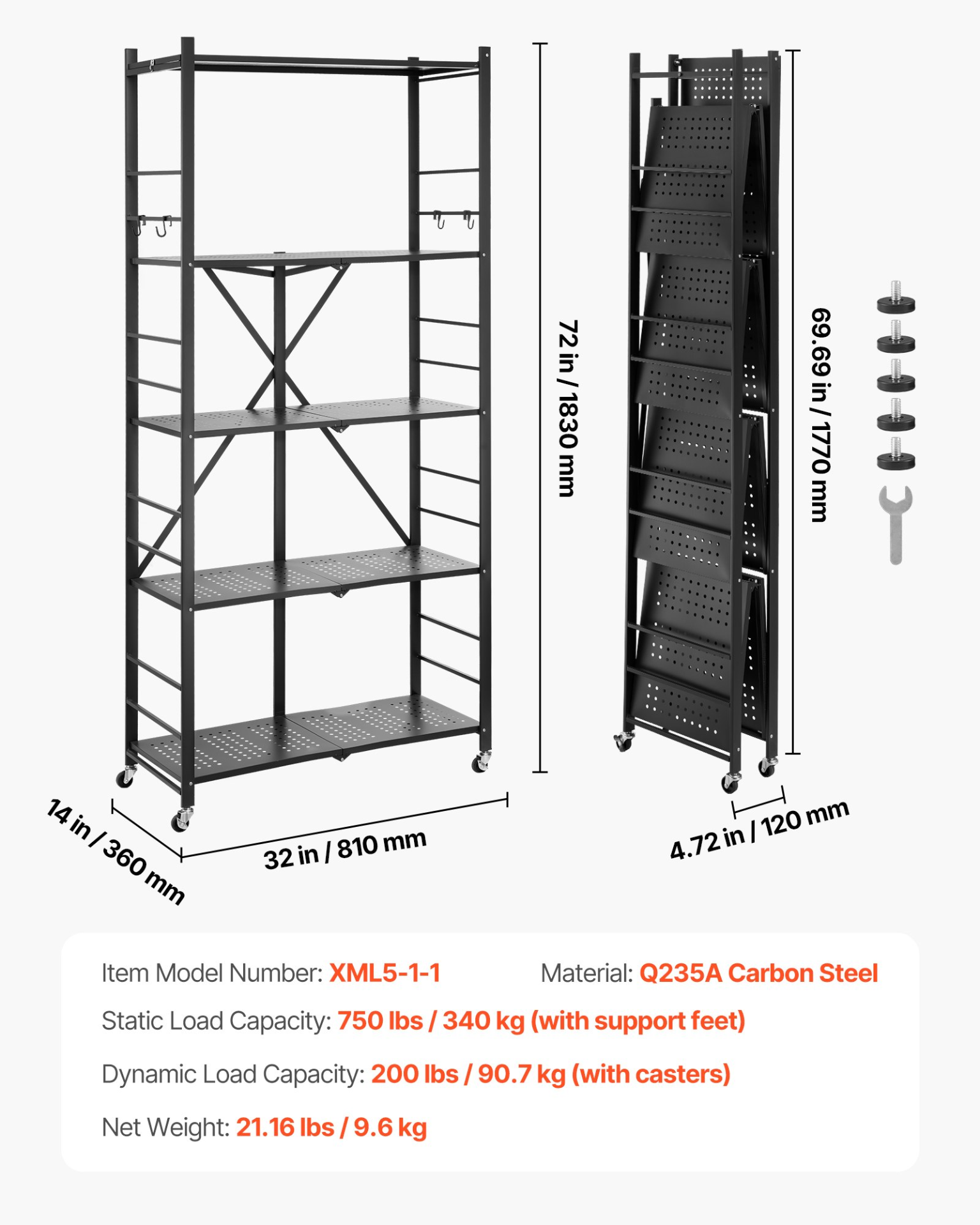 Estantería plegable de 5 niveles, 81 cm de ancho x | VEVOR