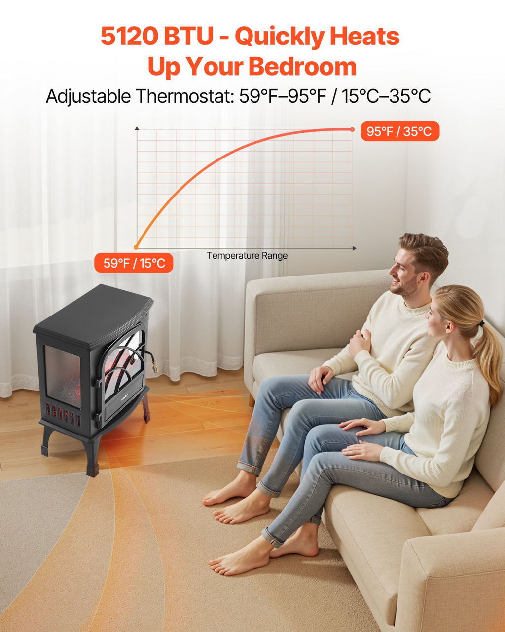 Chimenea eléctrica portátil independiente de 65 cm | VEVOR