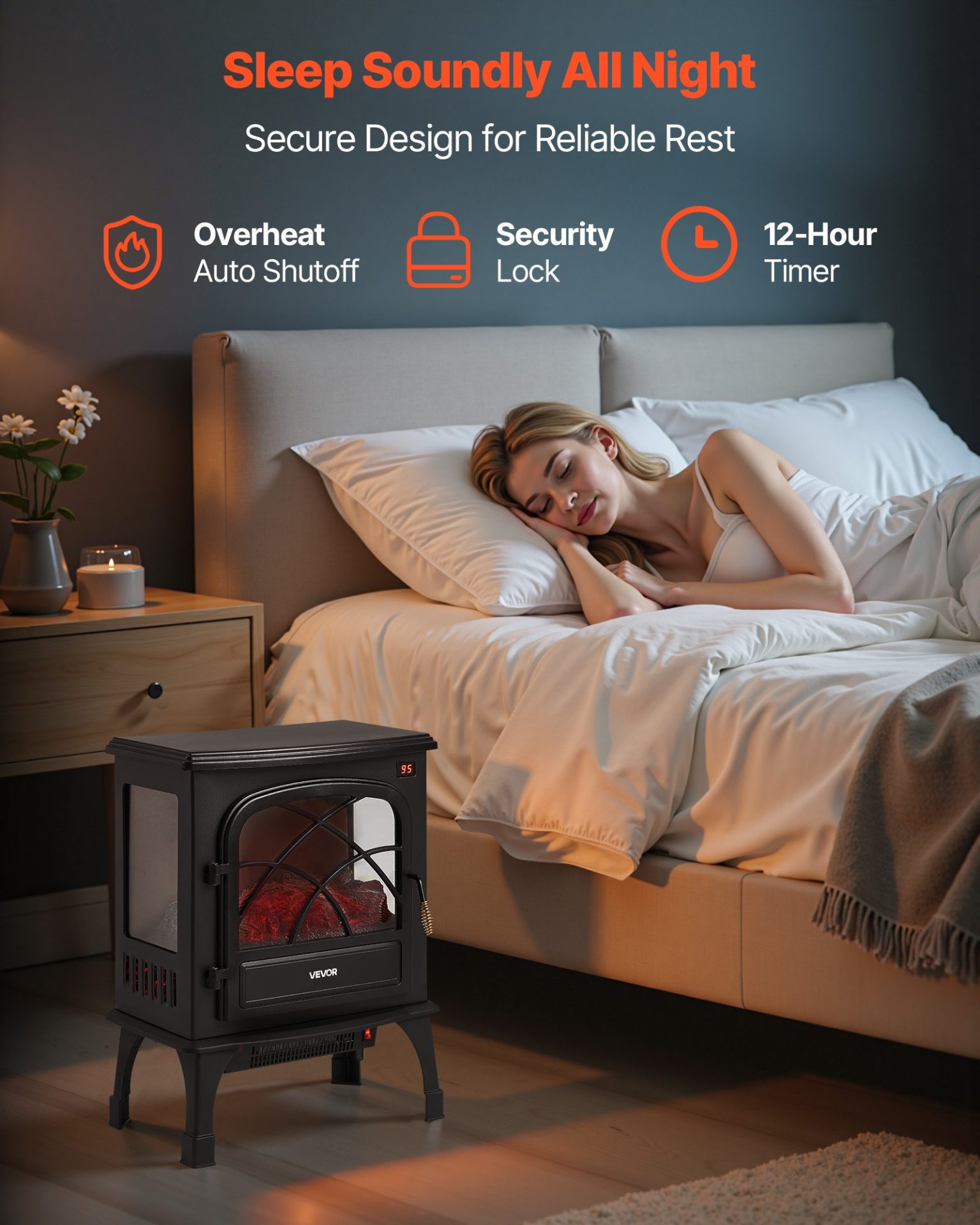 Chimenea eléctrica portátil independiente de 65 cm | VEVOR