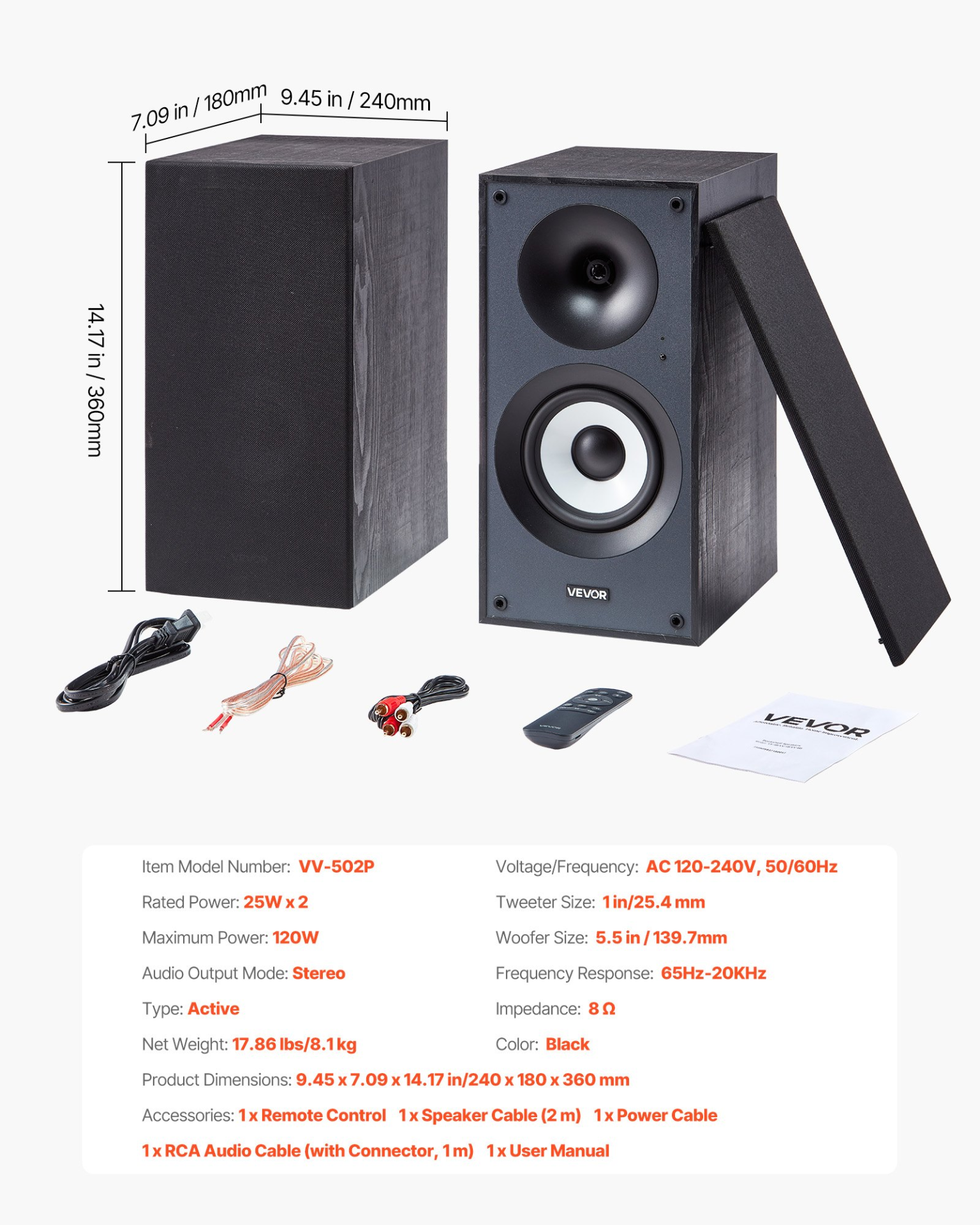 Altavoces de estantería autoamplificados, 25 W x | VEVOR
