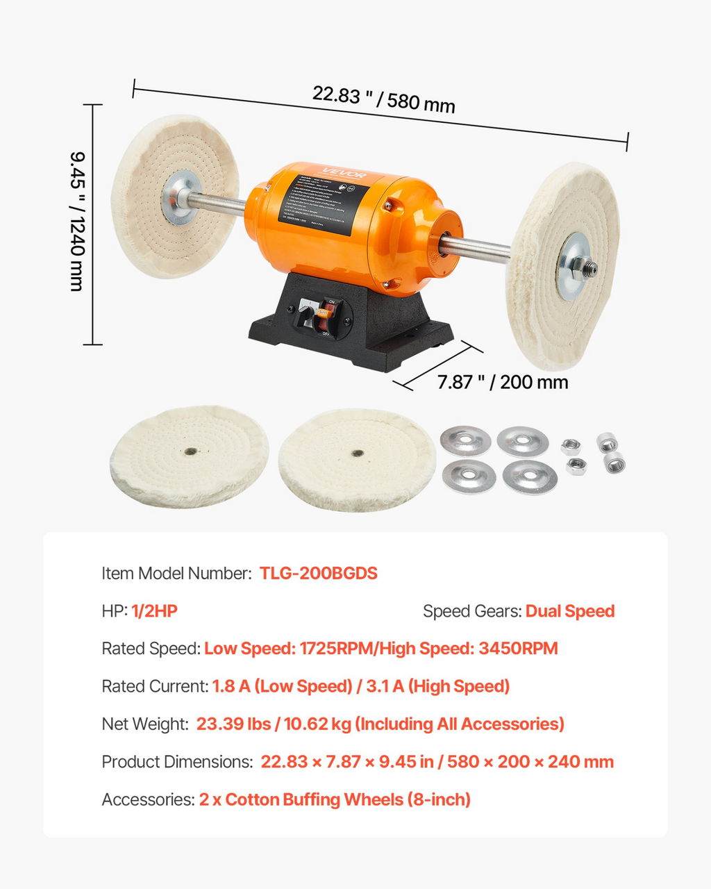 Pulidora de sobremesa de 1/2 HP | VEVOR