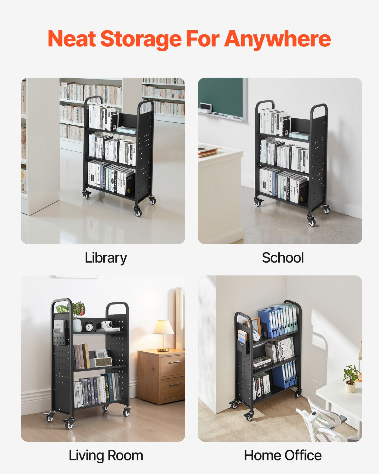 Carro de biblioteca rodante, capacidad de 150 kg | VEVOR