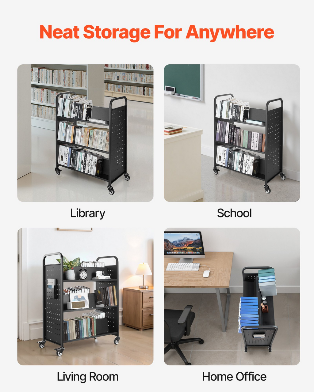 Carro de biblioteca rodante, capacidad de 150 kg, 122 cm | VEVOR