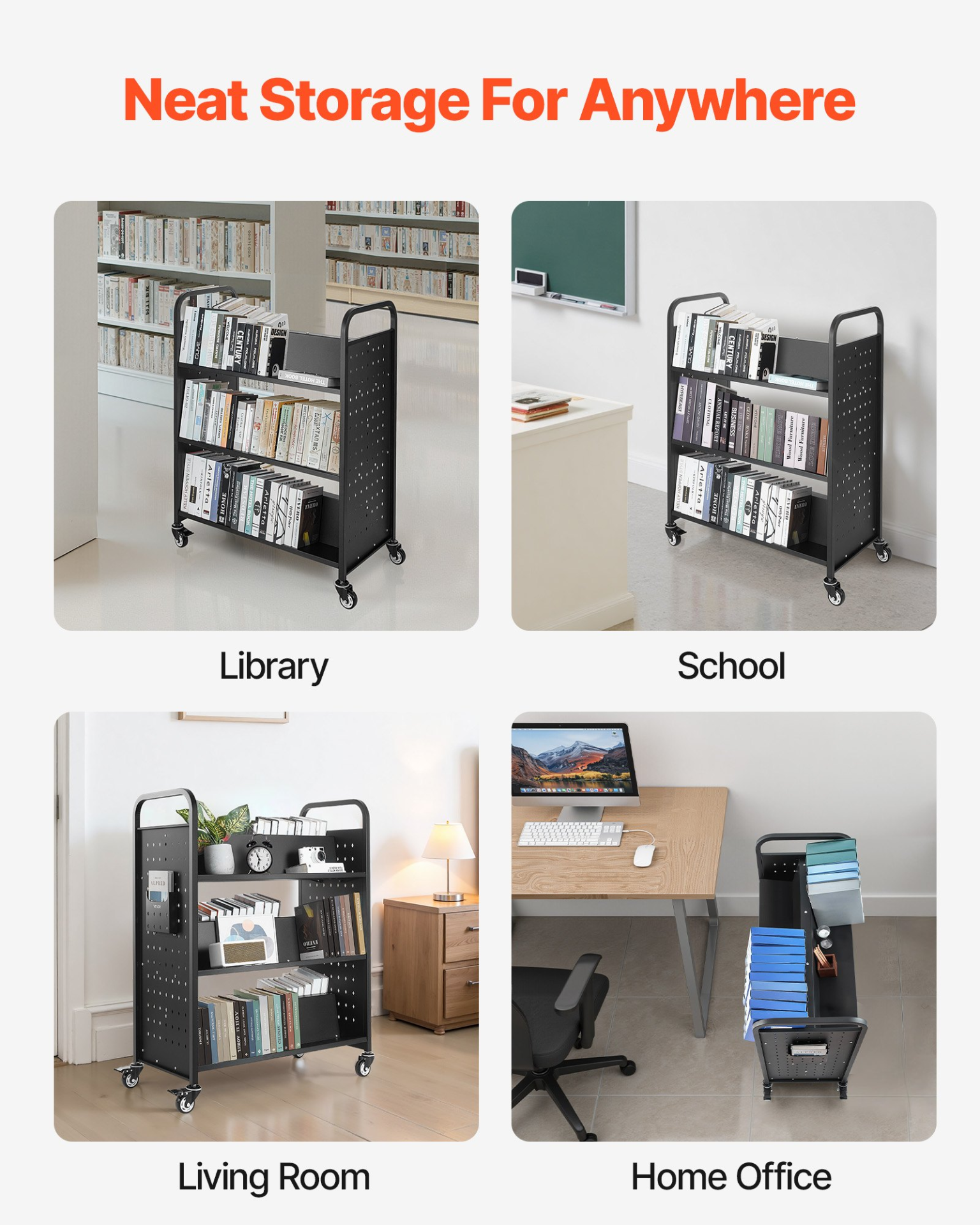 Carro de biblioteca rodante, capacidad de 150 kg, 122 cm | VEVOR