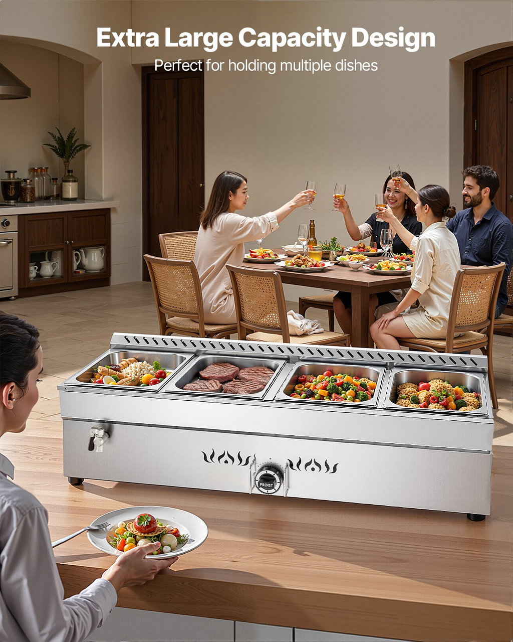Mesa de vapor comercial de 4 bandejas para propano | VEVOR