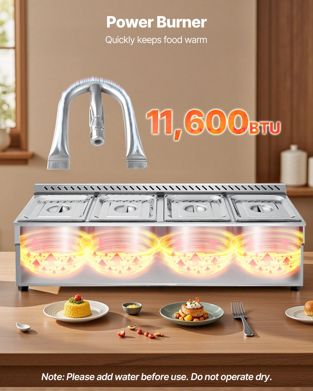 Mesa de vapor comercial de 4 bandejas para propano | VEVOR