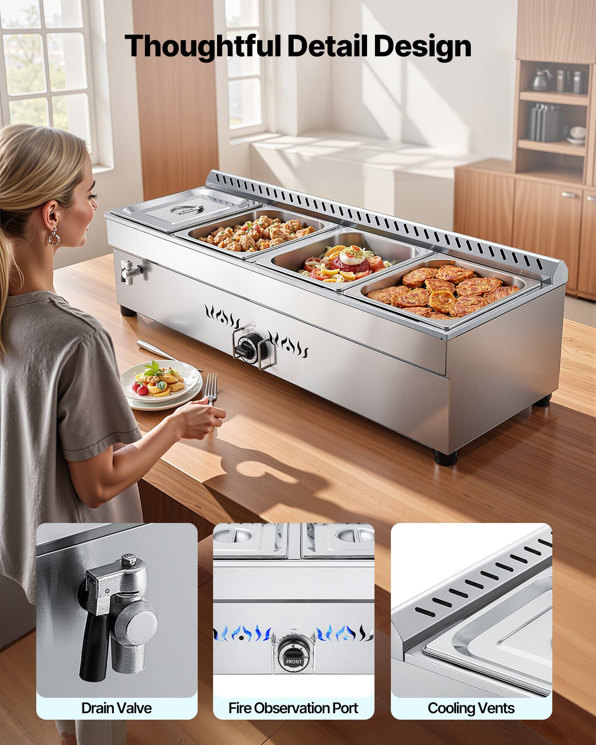 Mesa de vapor comercial de 4 bandejas para propano | VEVOR