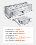 Mesa de vapor comercial de 4 bandejas para propano | VEVOR