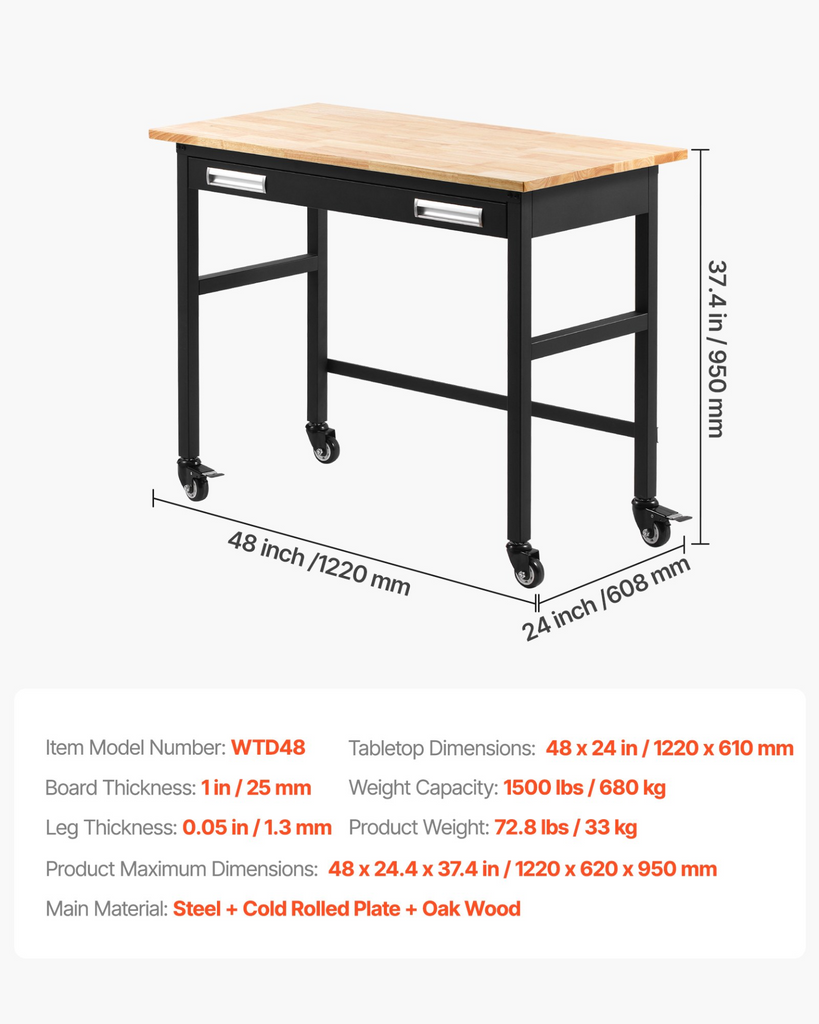 Banco de trabajo de 122 cm (48 pulgadas), 680 kg