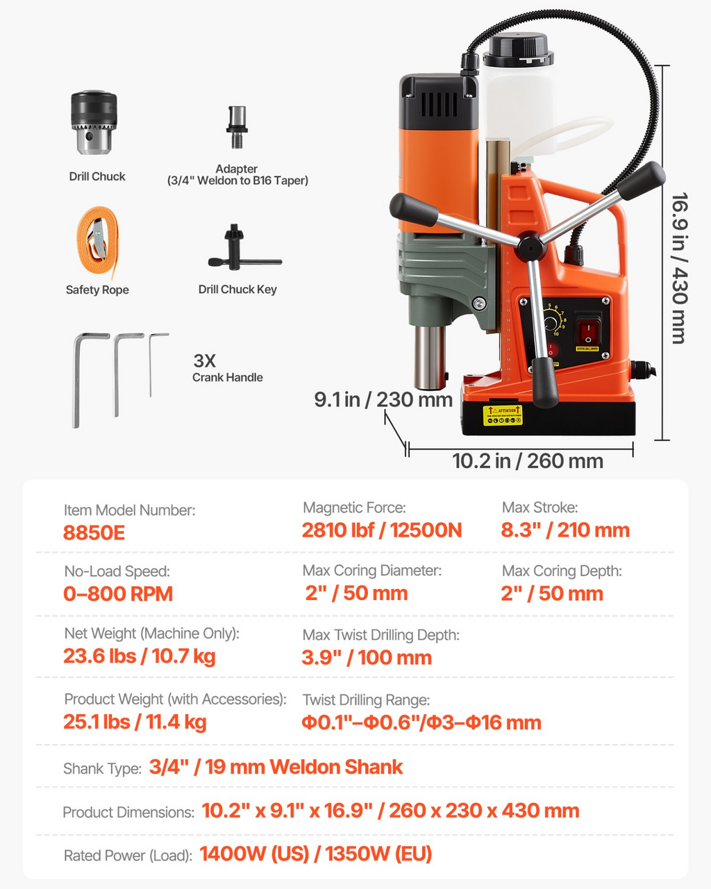 Taladro magnético, 1400 W | VEVOR