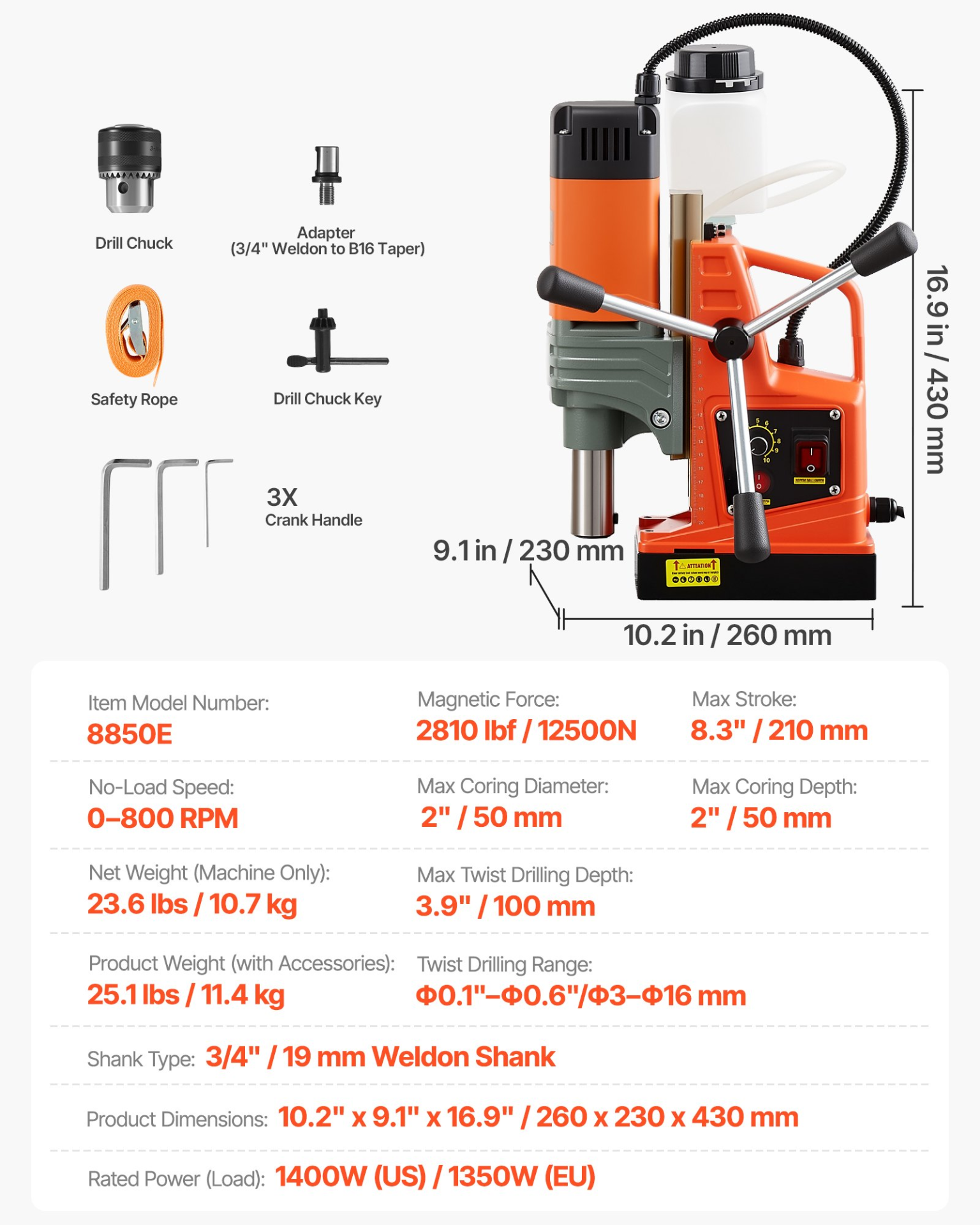 Taladro magnético, 1400 W | VEVOR