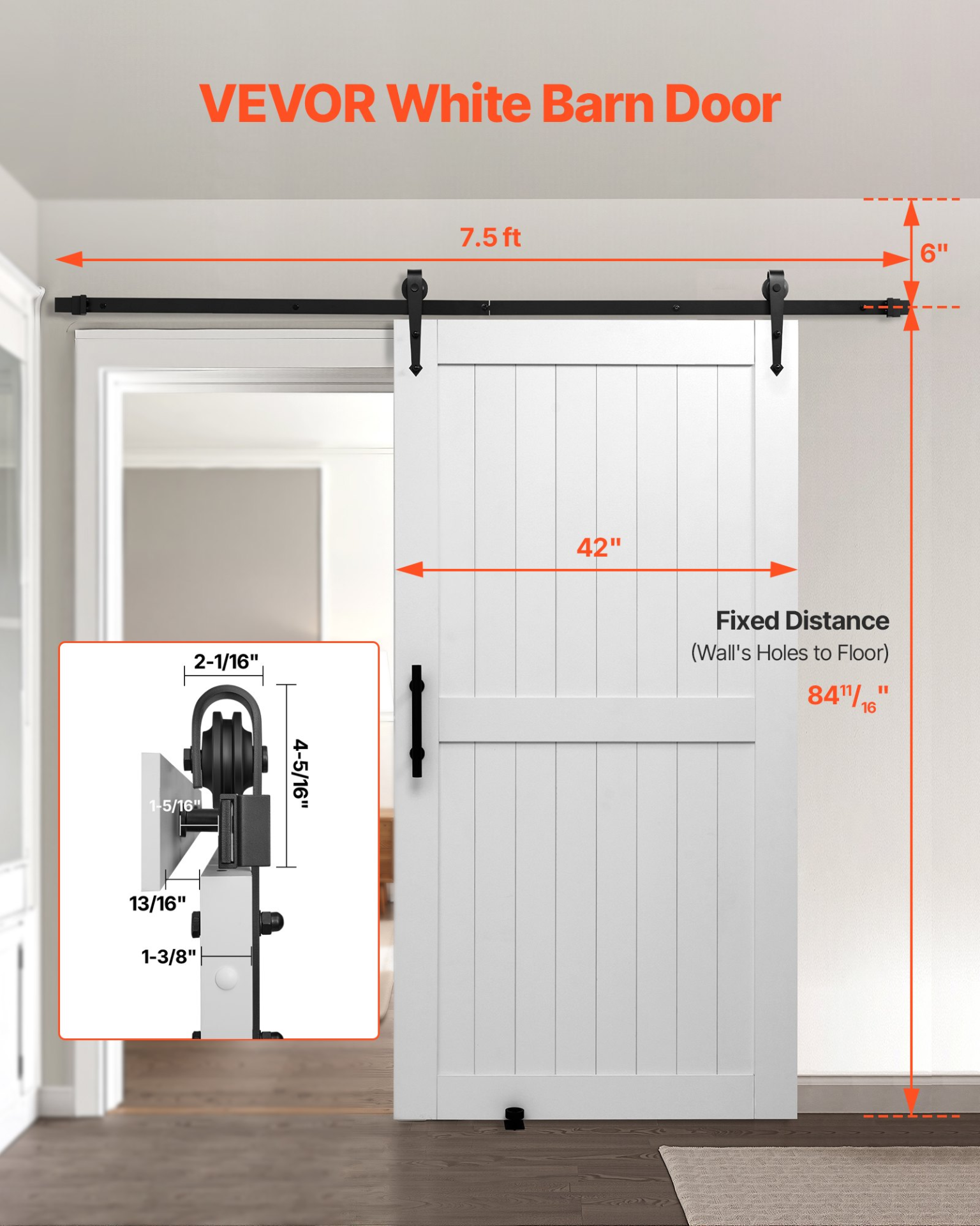 Puerta corrediza tipo granero, 42 x 84 pulgadas GCMFHBHXTZ | VEVOR