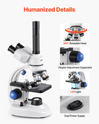 Microscopio trinocular, aumento de 40 a 5000X