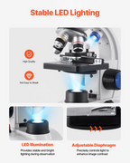 Microscopio trinocular, aumento de 40 a 5000X