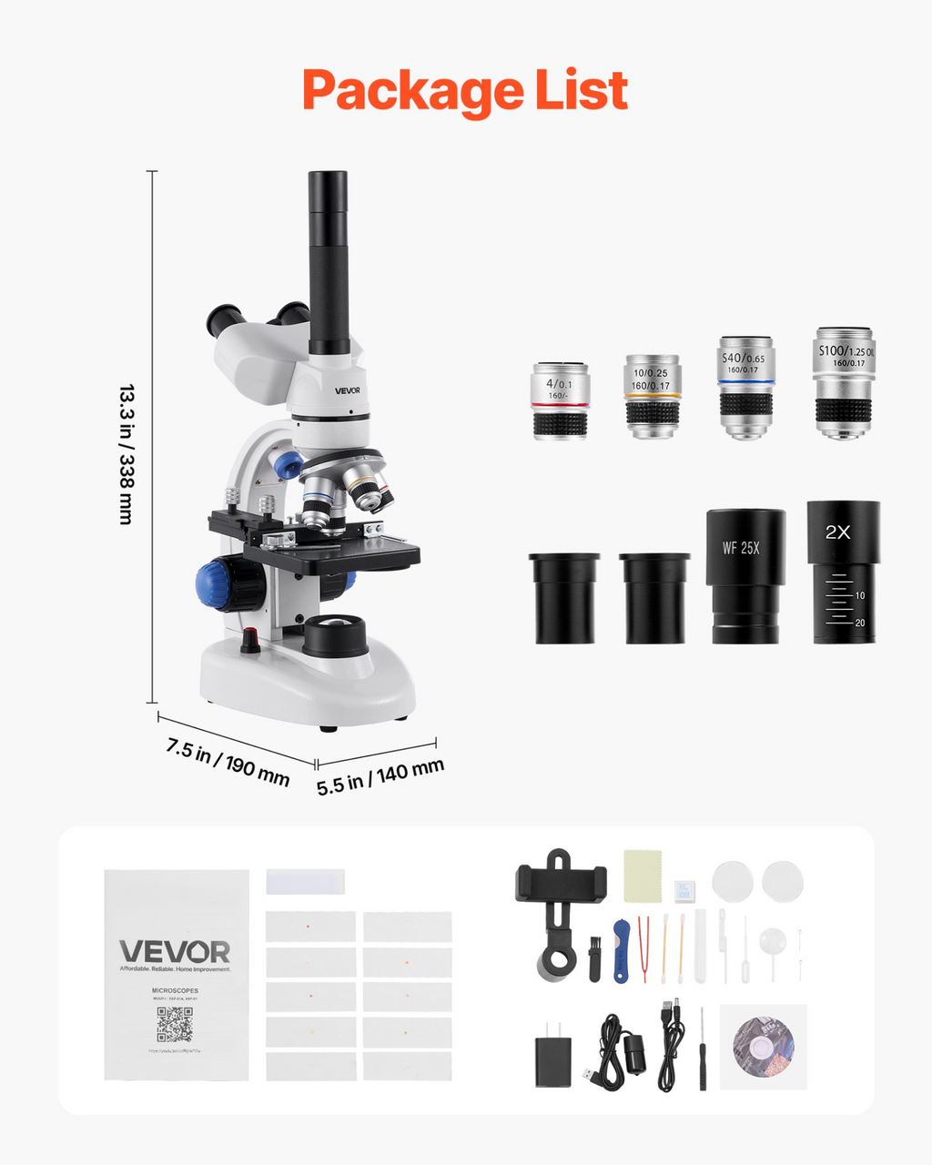Microscopio trinocular, aumento de 40 a 5000X