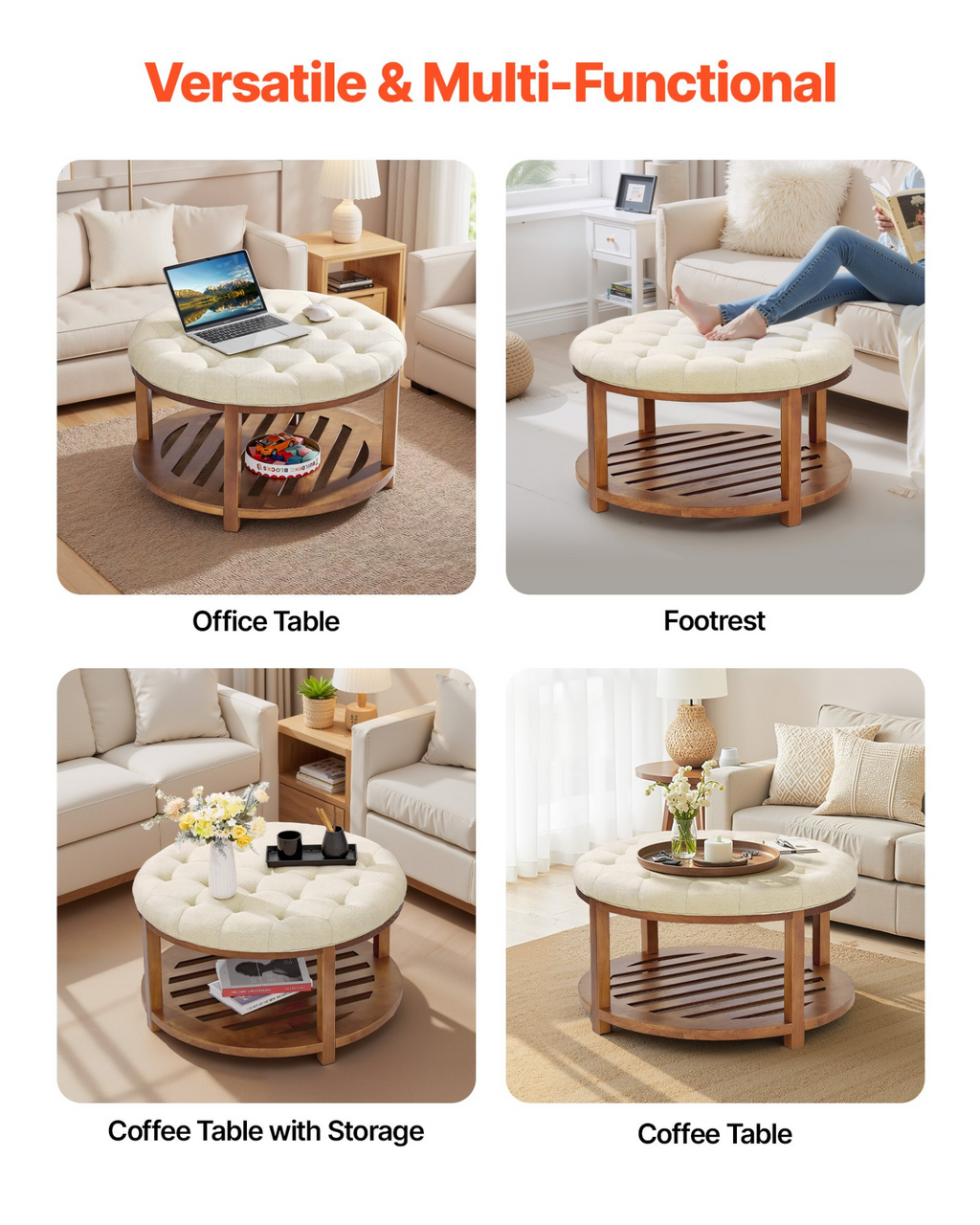 Mesa de centro otomana redonda grande | VEVOR