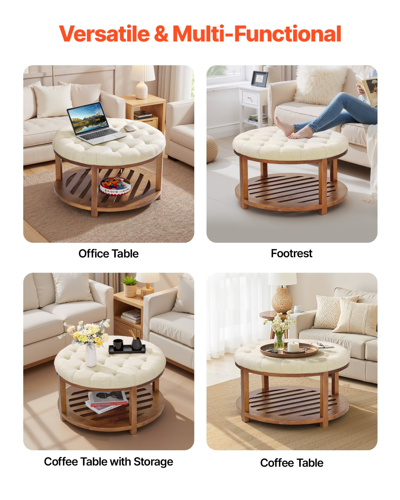 Mesa de centro otomana redonda grande | VEVOR