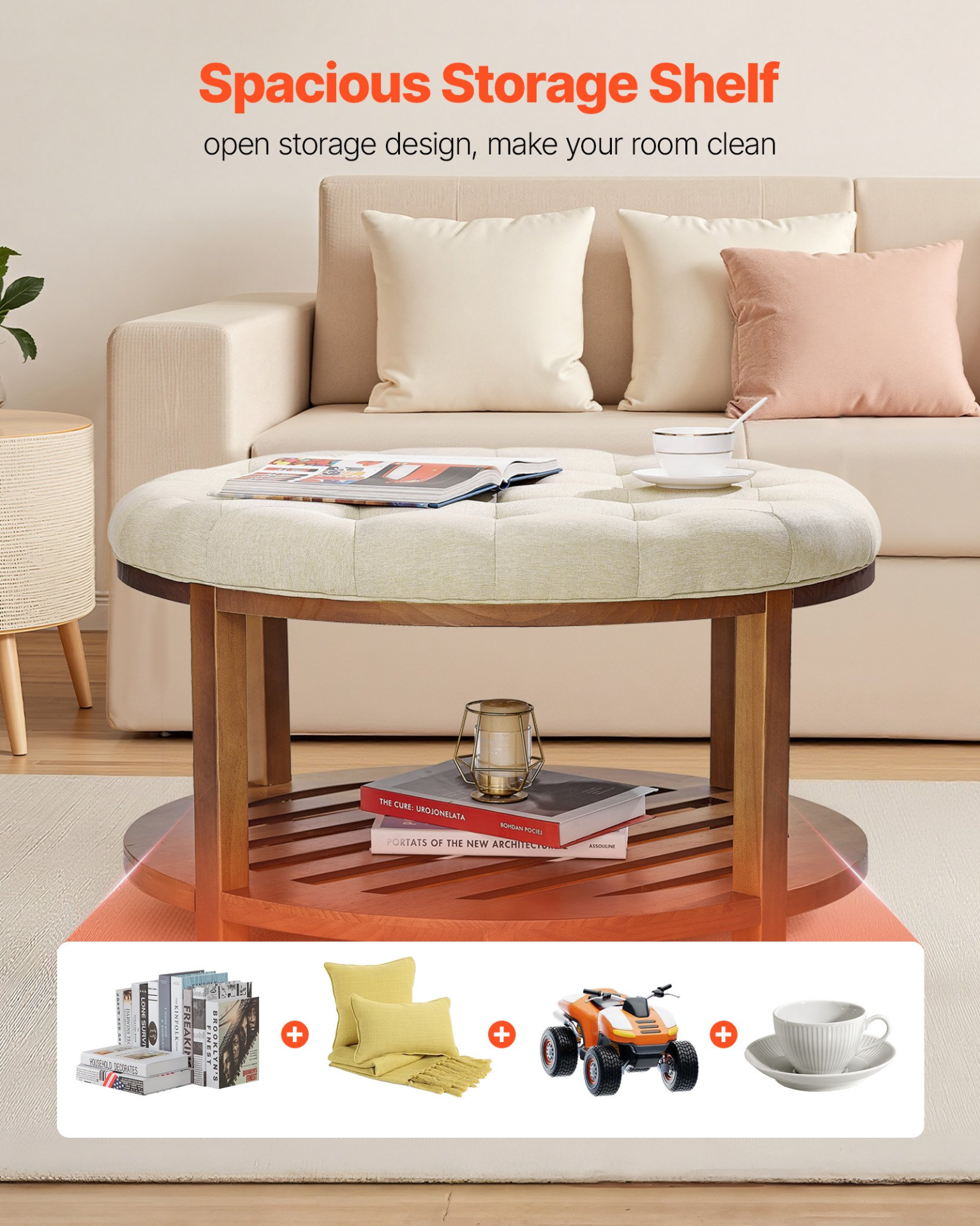 Mesa de centro otomana redonda grande | VEVOR