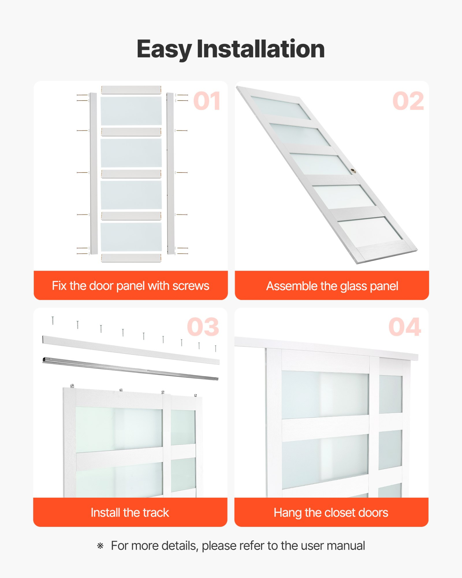 Puerta corrediza para armario, 60" (doble 31") x 80" | VEVOR