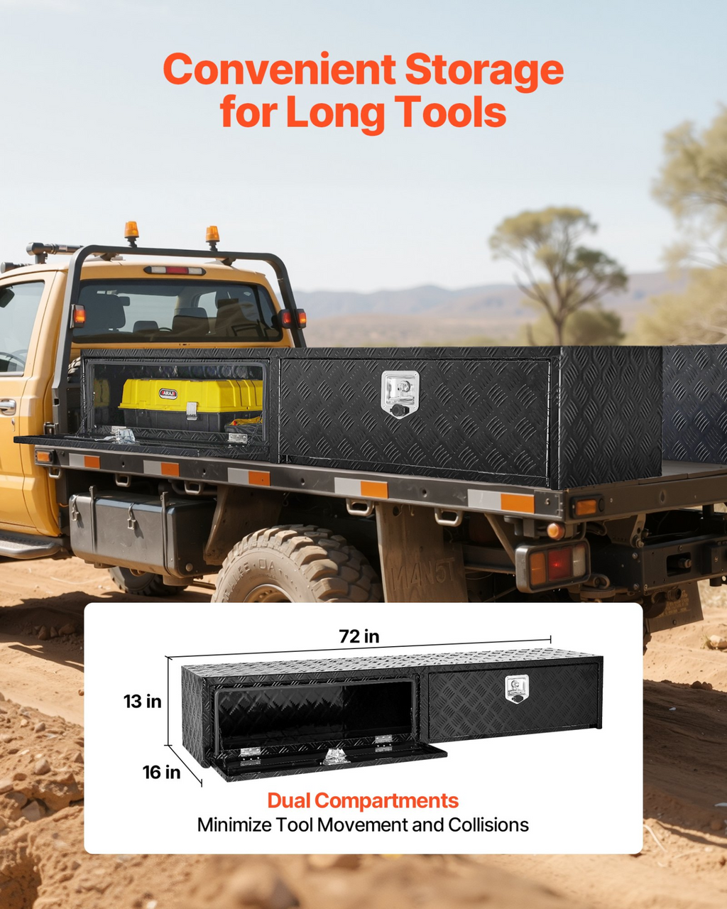 Caja de herramientas para camioneta, 72 x 13 x 16 pulgadas | VEVOR