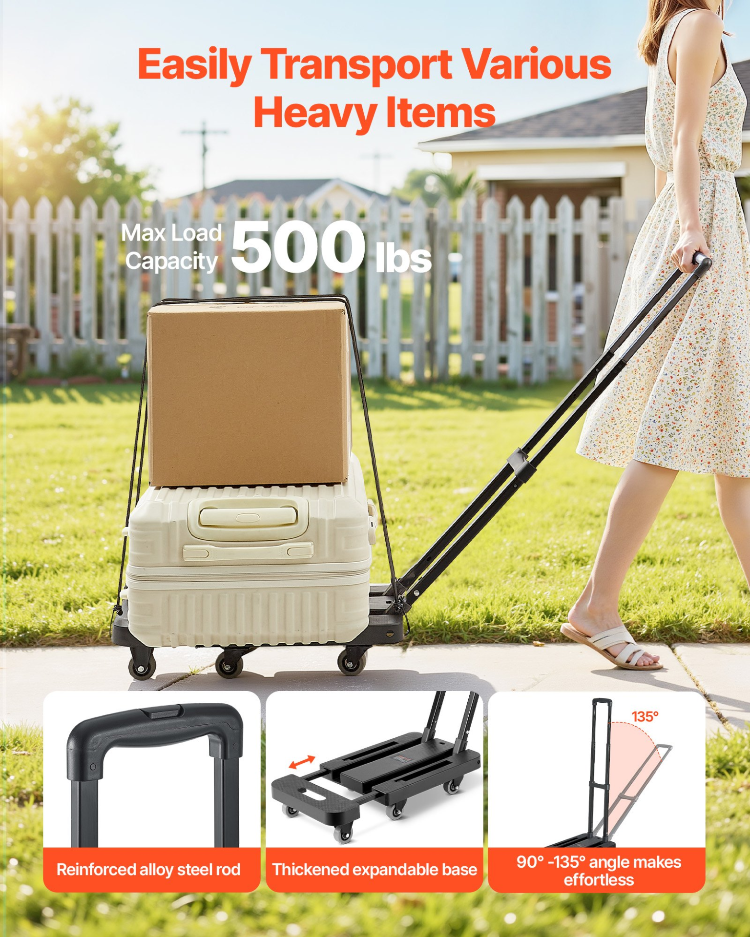 Carretilla plegable, capacidad de carga de 227 kg | VEVOR
