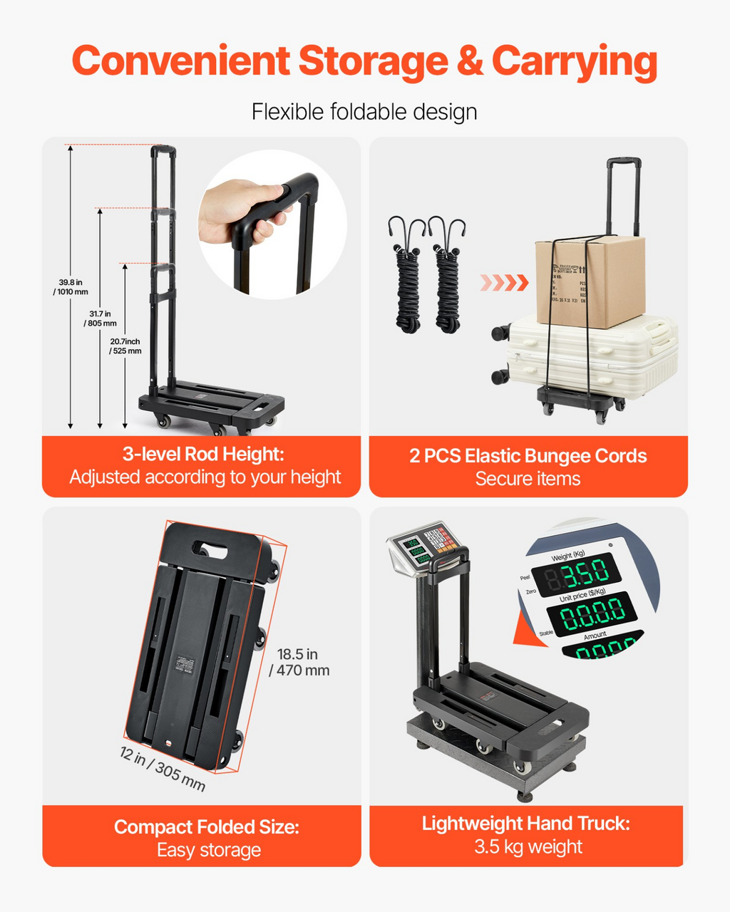 Carretilla plegable, capacidad de carga de 227 kg | VEVOR