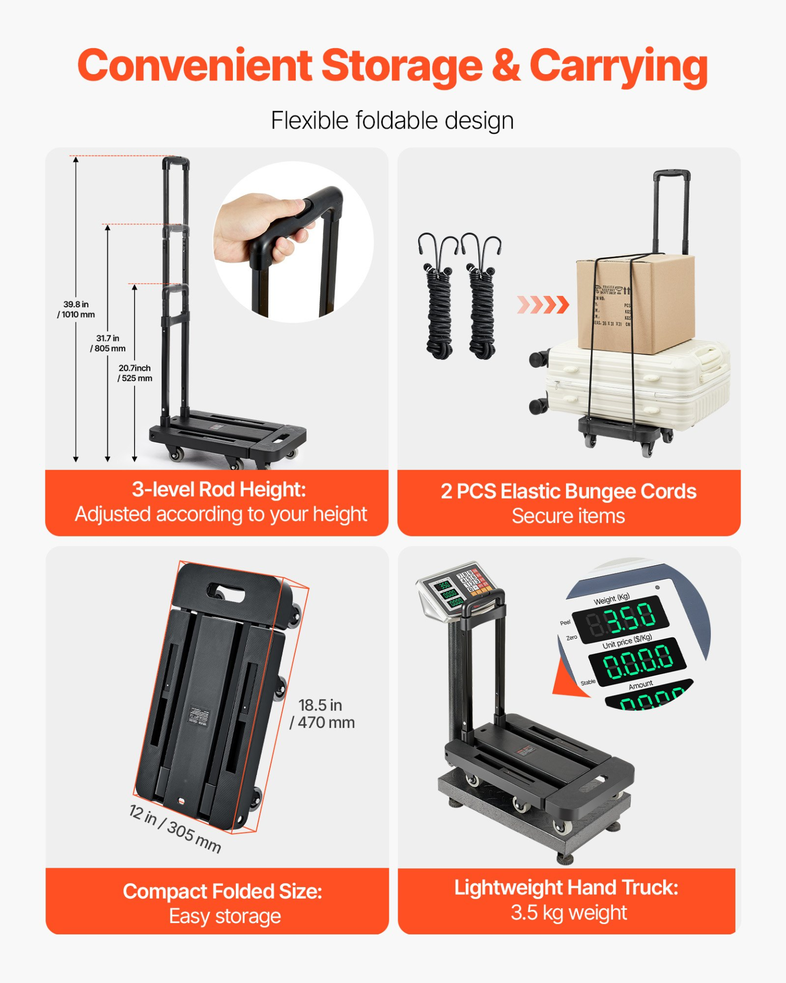 Carretilla plegable, capacidad de carga de 227 kg | VEVOR