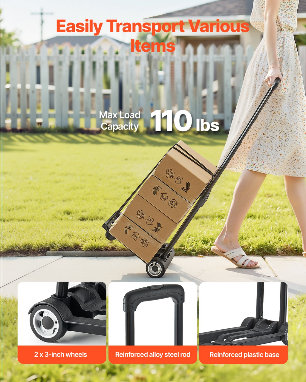 Carretilla plegable, capacidad de carga de 50 kg | VEVOR