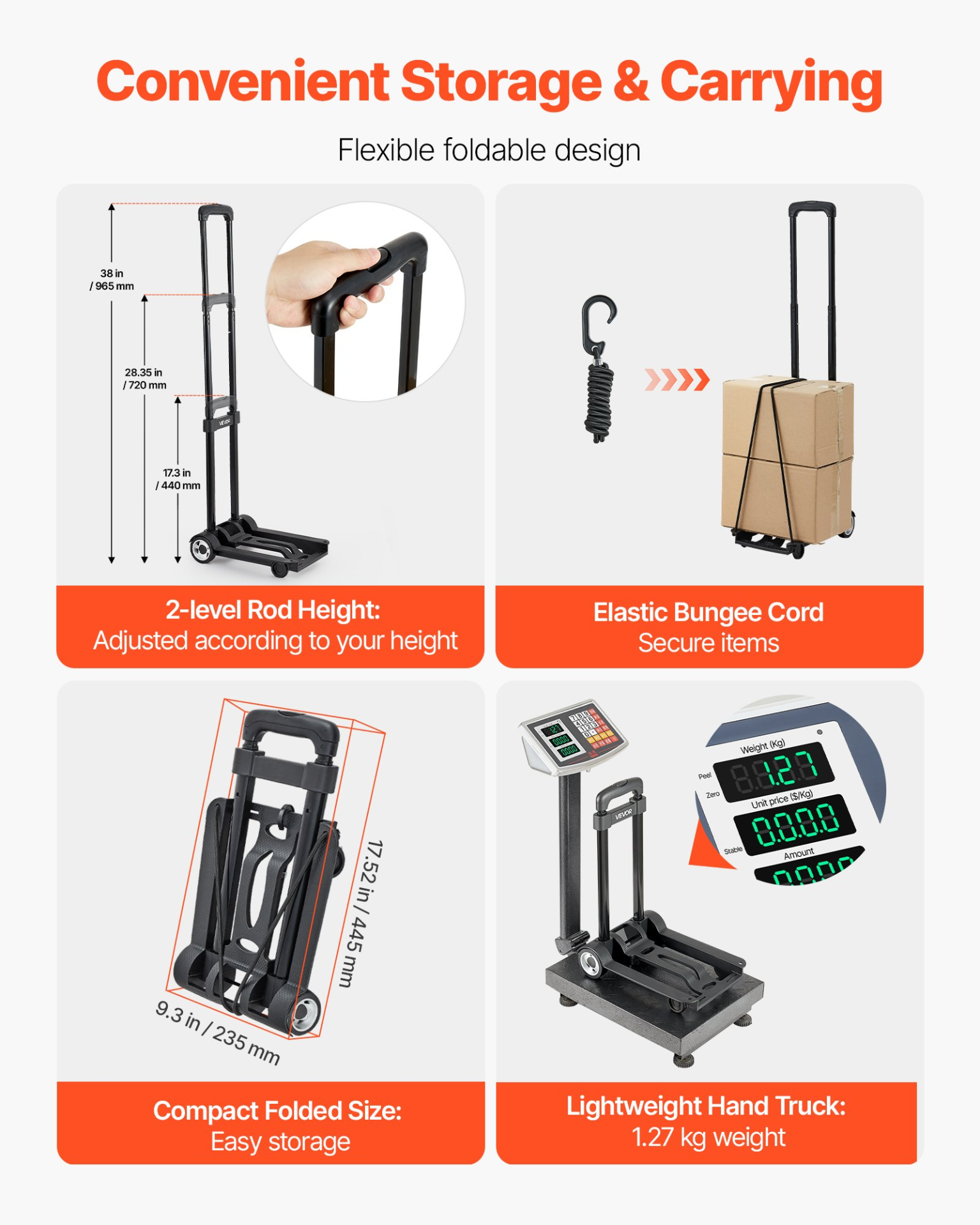 Carretilla plegable, capacidad de carga de 50 kg | VEVOR