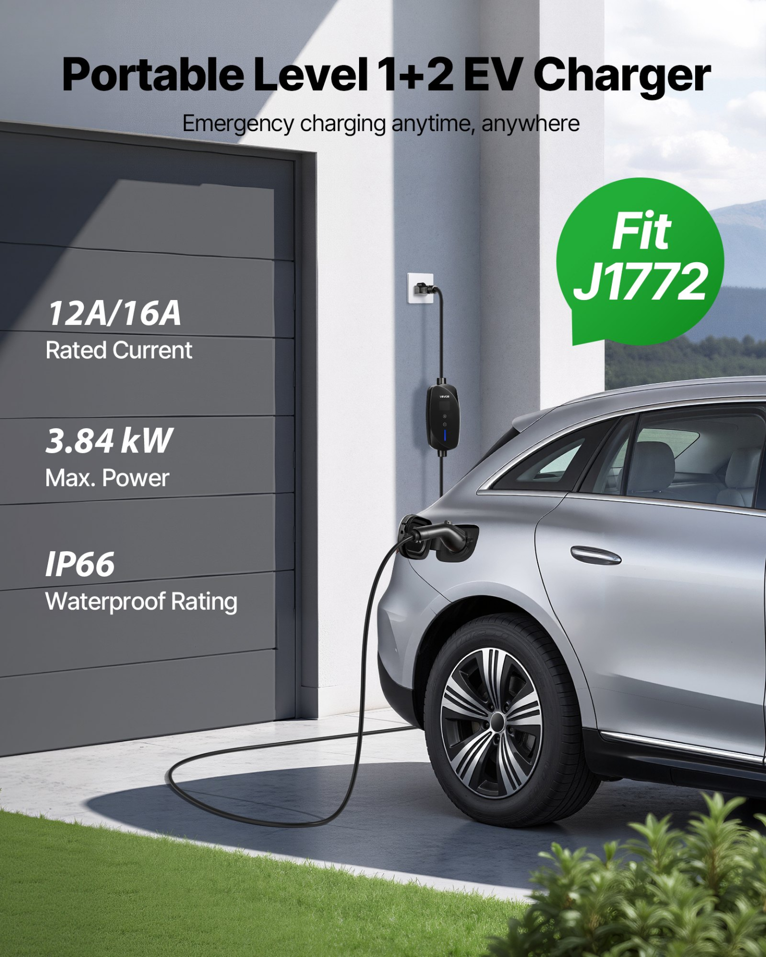 Cargador Nivel 1 y 2 para vehículos eléctricos, 120 V | VEVOR