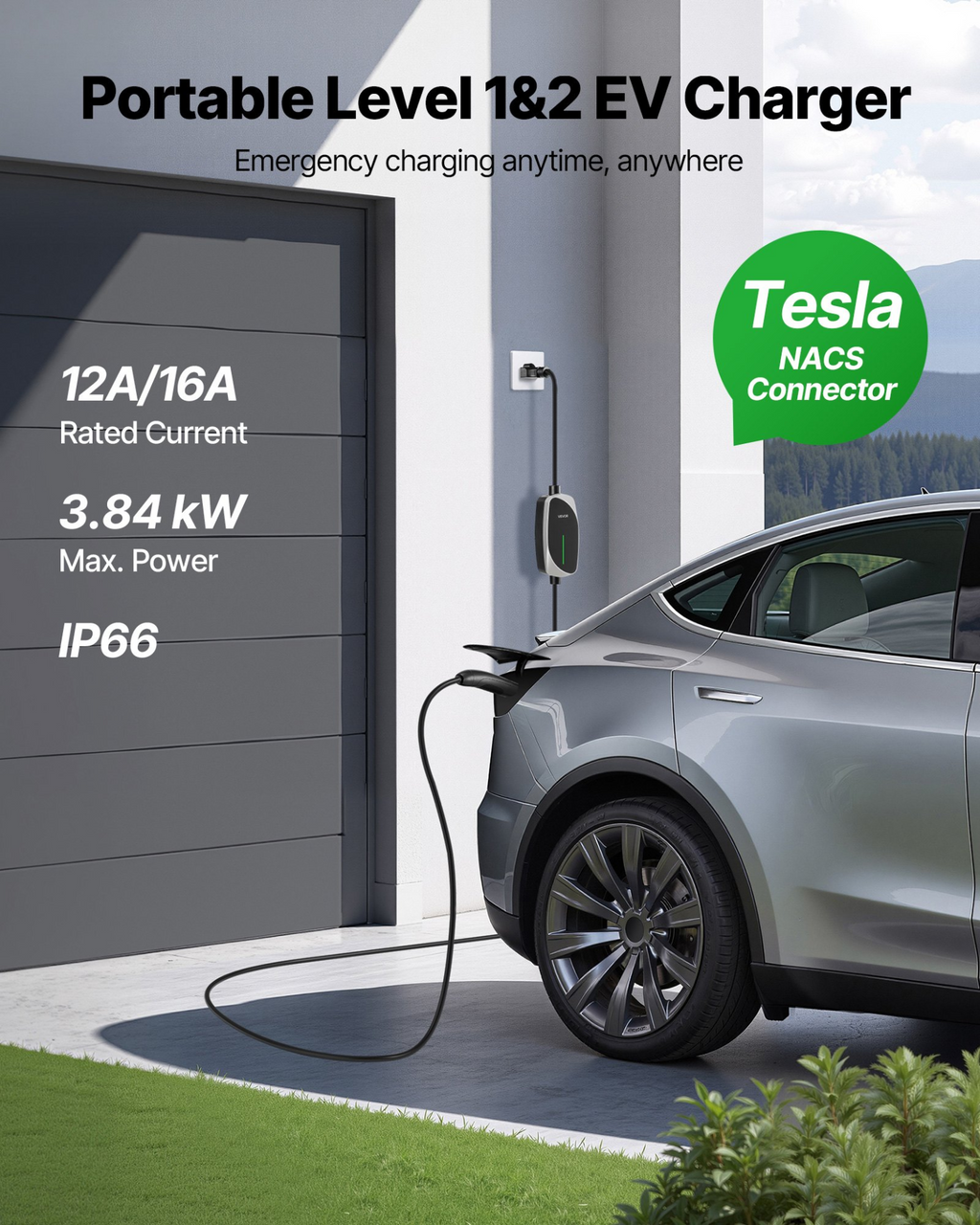 Cargador Nivel 1/2 para Tesla, 16 amperios | VEVOR