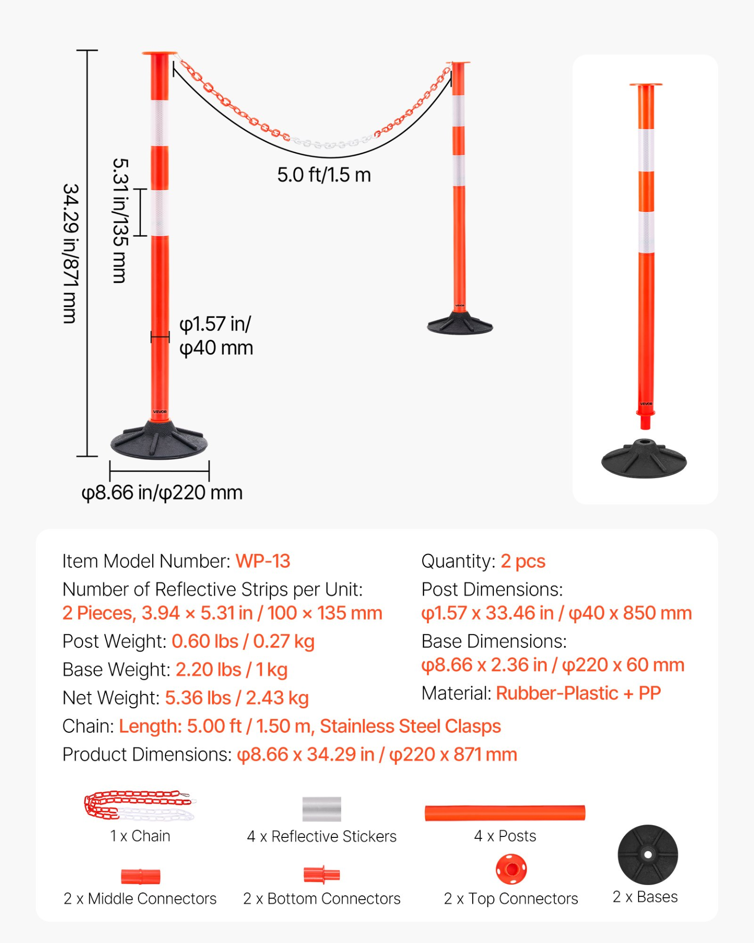 Pack de 2 postes de señalización vial, 86 cm | VEVOR