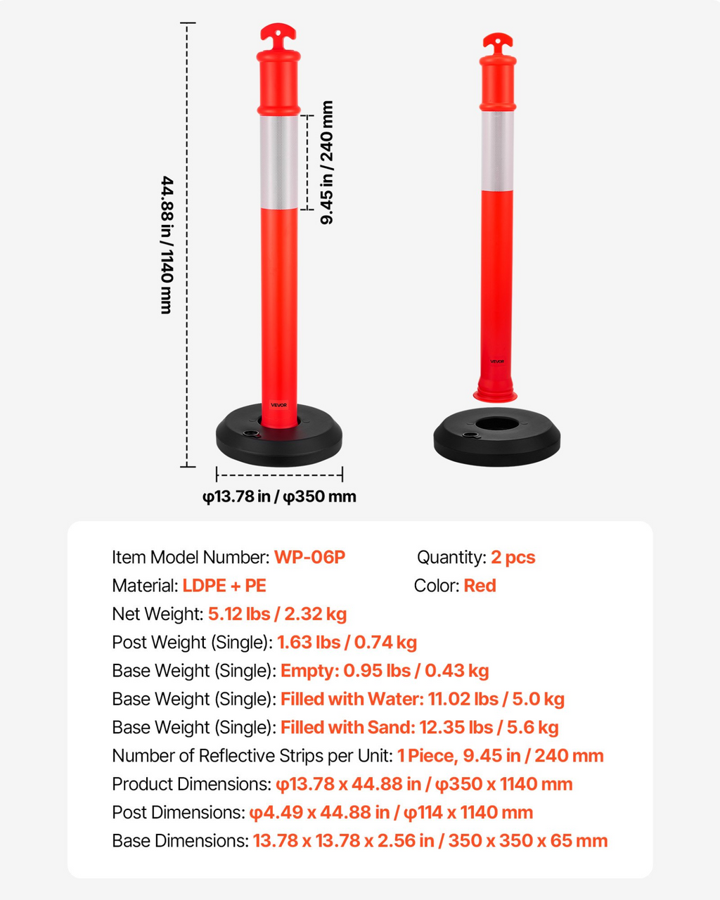 Pack de 2 postes de señalización vial, 122 cm | VEVOR