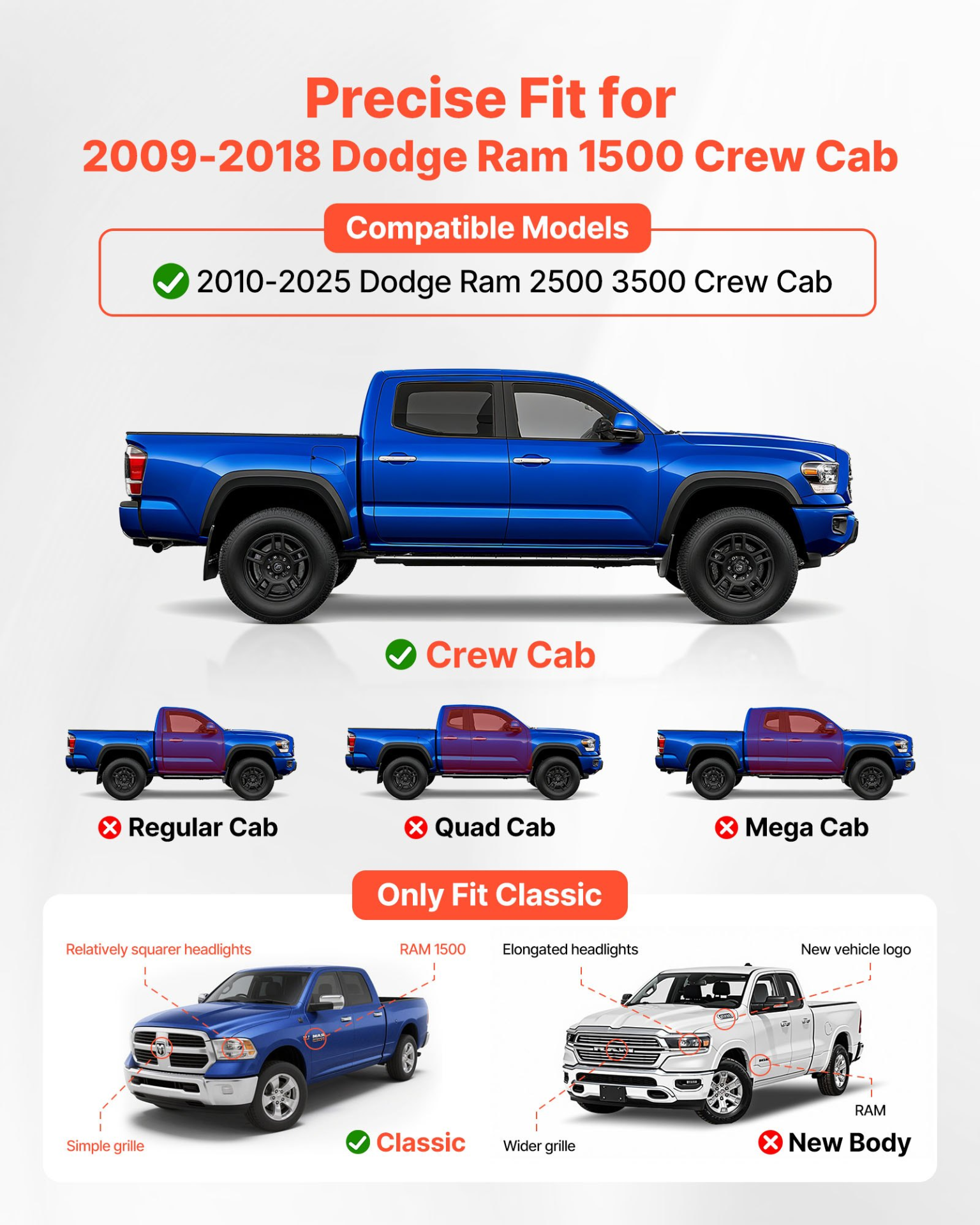 Estribos laterales de 6" para Dodge Ram 1500 Crew Cab | VEVOR