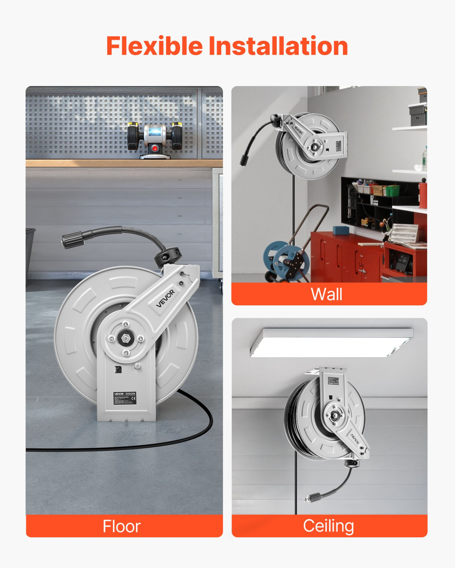 Carrete de manguera para hidrolavadora, de 19 m x 6 mm | VEVOR