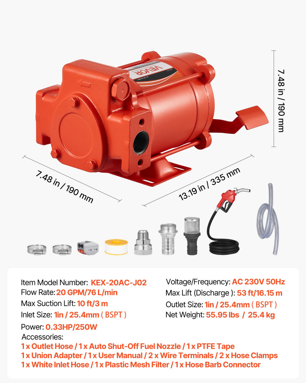 Bomba de transferencia de combustible de 110 V, 20 GPM | VEVOR